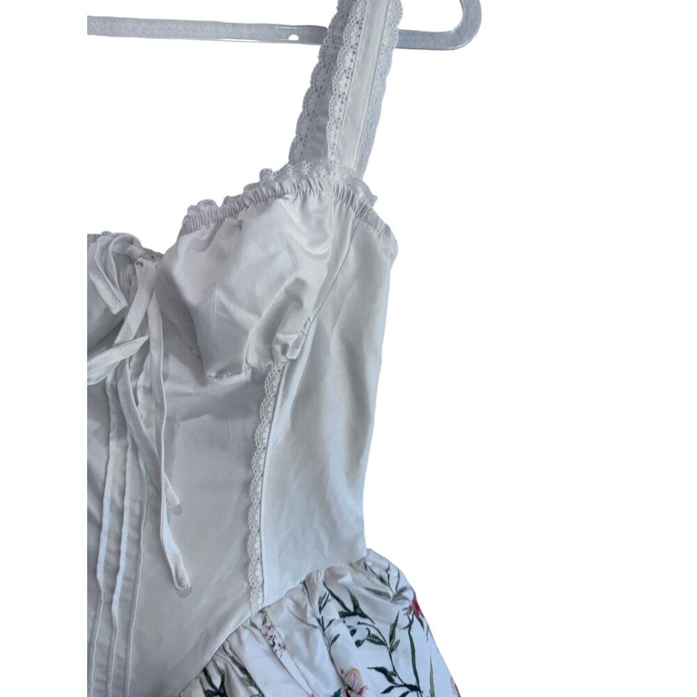 White Floral Corset Dress M Bustier Bubble Skirt Cottagecore Coquette Fit A-Line - Picture 9 of 9